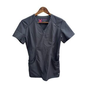 Urbane Performance Scrub Top Womens XSM Grey Excellent V-Neck‎ Pockets 9308